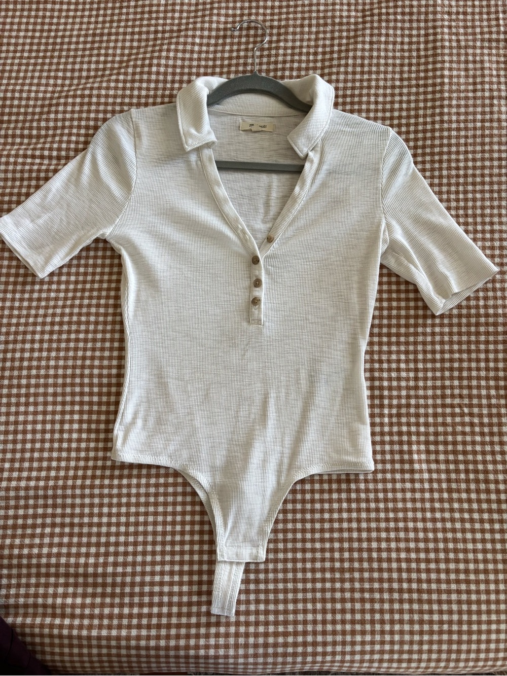 Madewell Ivory Ribbed Polo Bodysuit